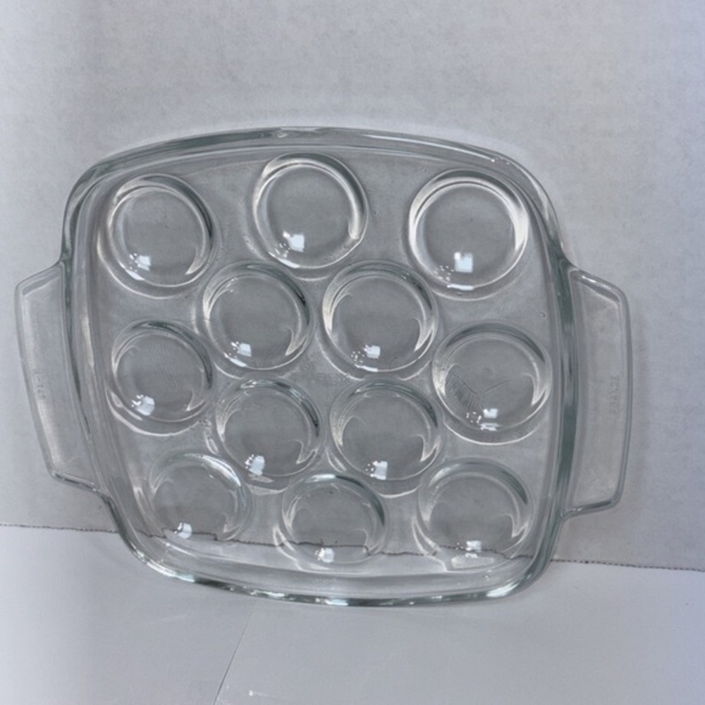 Pyrex‎ France Clear Glass Escargot Deviled Egg Serves 12 Well Platter W/handles